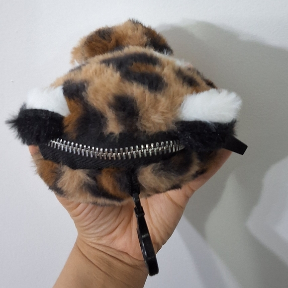 NEW Leopard Animal Plush Cute Keychain Bag Charm Bag Clip With Pouch Coin Purse - Picture 5 of 6